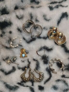 Vintage Gold and Silver Mixed Metal Hoop & Dangle Earring Set